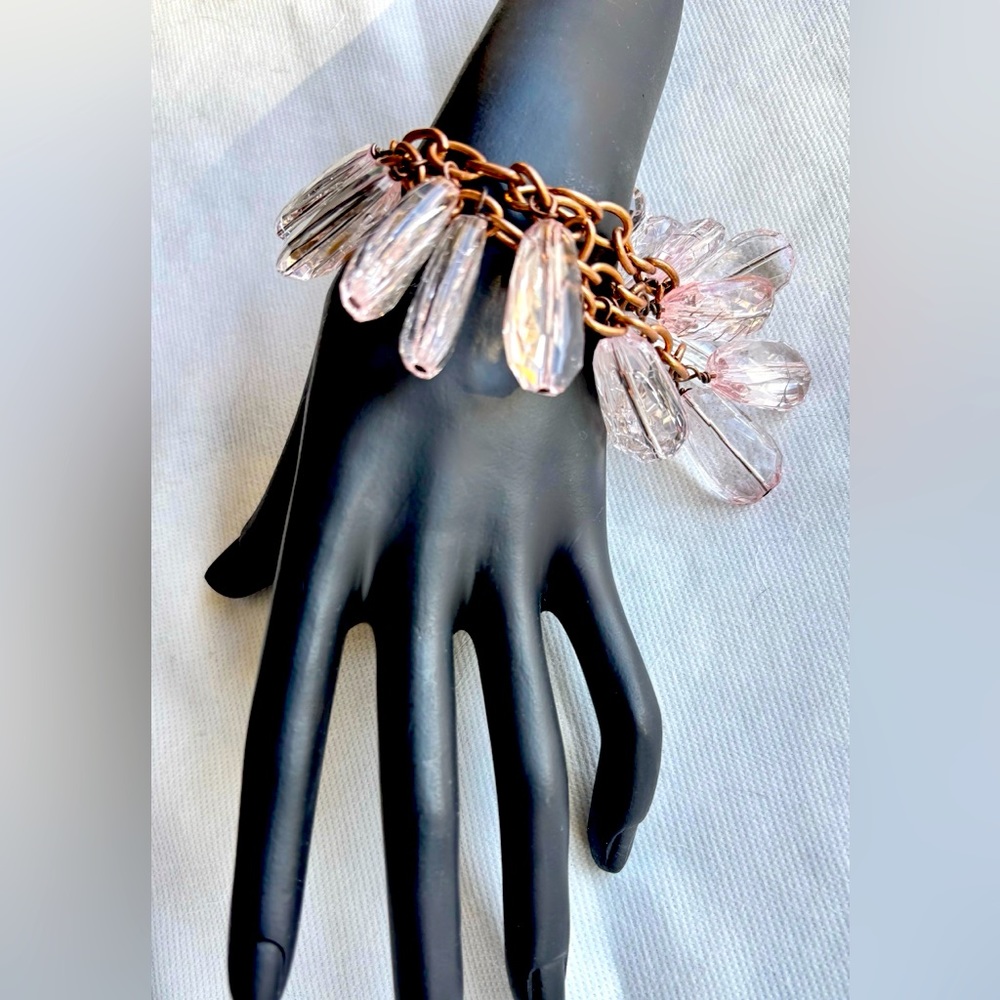 Pale Pink Crystal Pendant Statement Bracelet